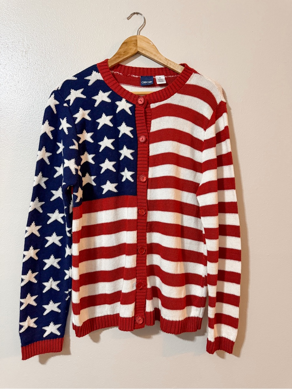 Vintage Chunky Knit American‎ Flag Cardigan Sweater